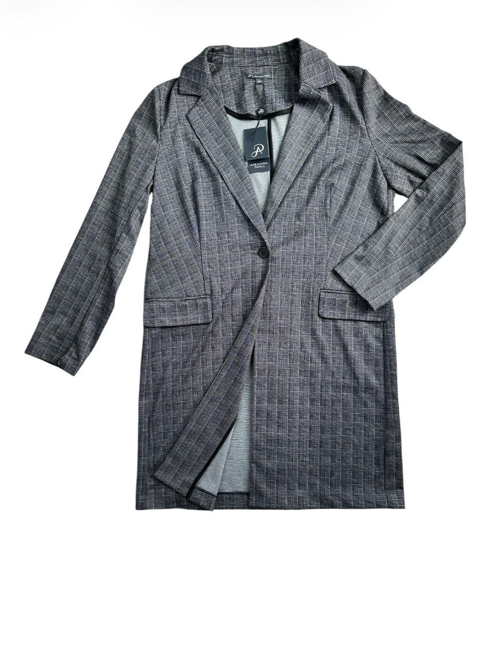 ADRIANNA PAPELL Women’s  Black Gray Plaid Ponte Knit Jacquard‎ Jacket Coat Med.